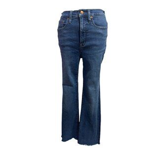 Madewell Women Skinny Flare Jeans Size 26 Raw Frayed Hem High Rise Blue